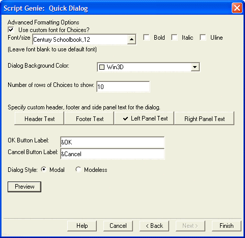 Quick Dialog Formatting